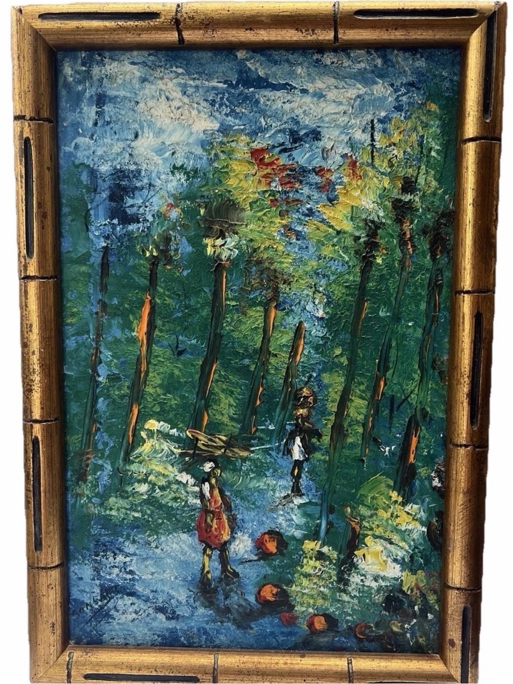 Haitian Signed Impasto Painting in a Gold Gilt Frame